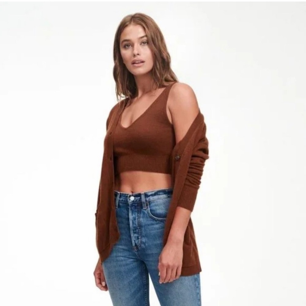 NAADAM Walnut Brown Cashmere Cropped Knit Sleeveless Sweater Tank: XL